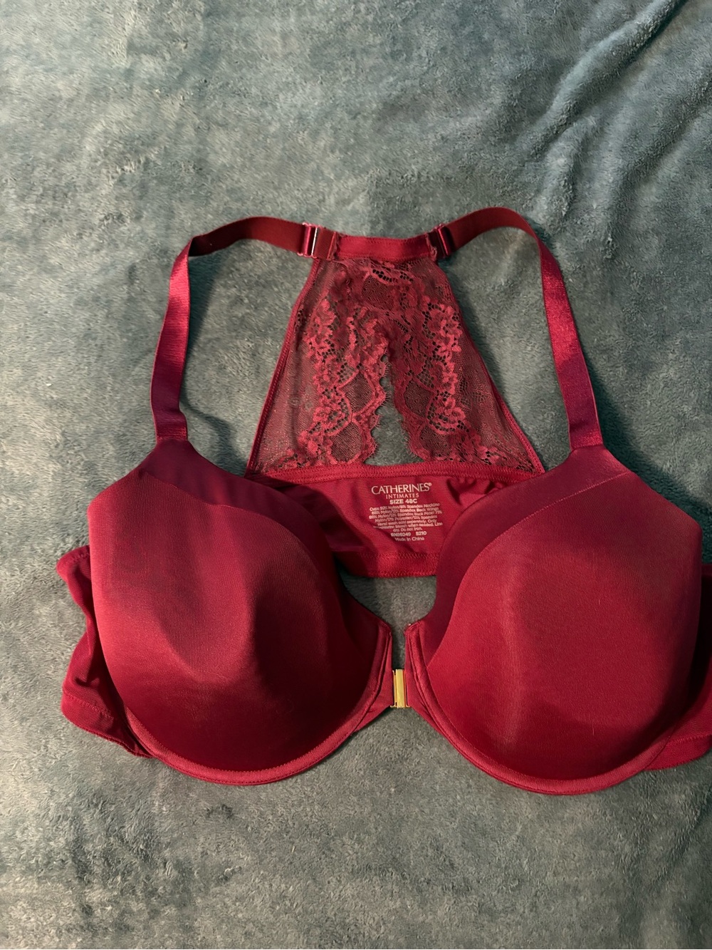 Catherines Deep Red Lace-Back T-Shirt Bra 48C